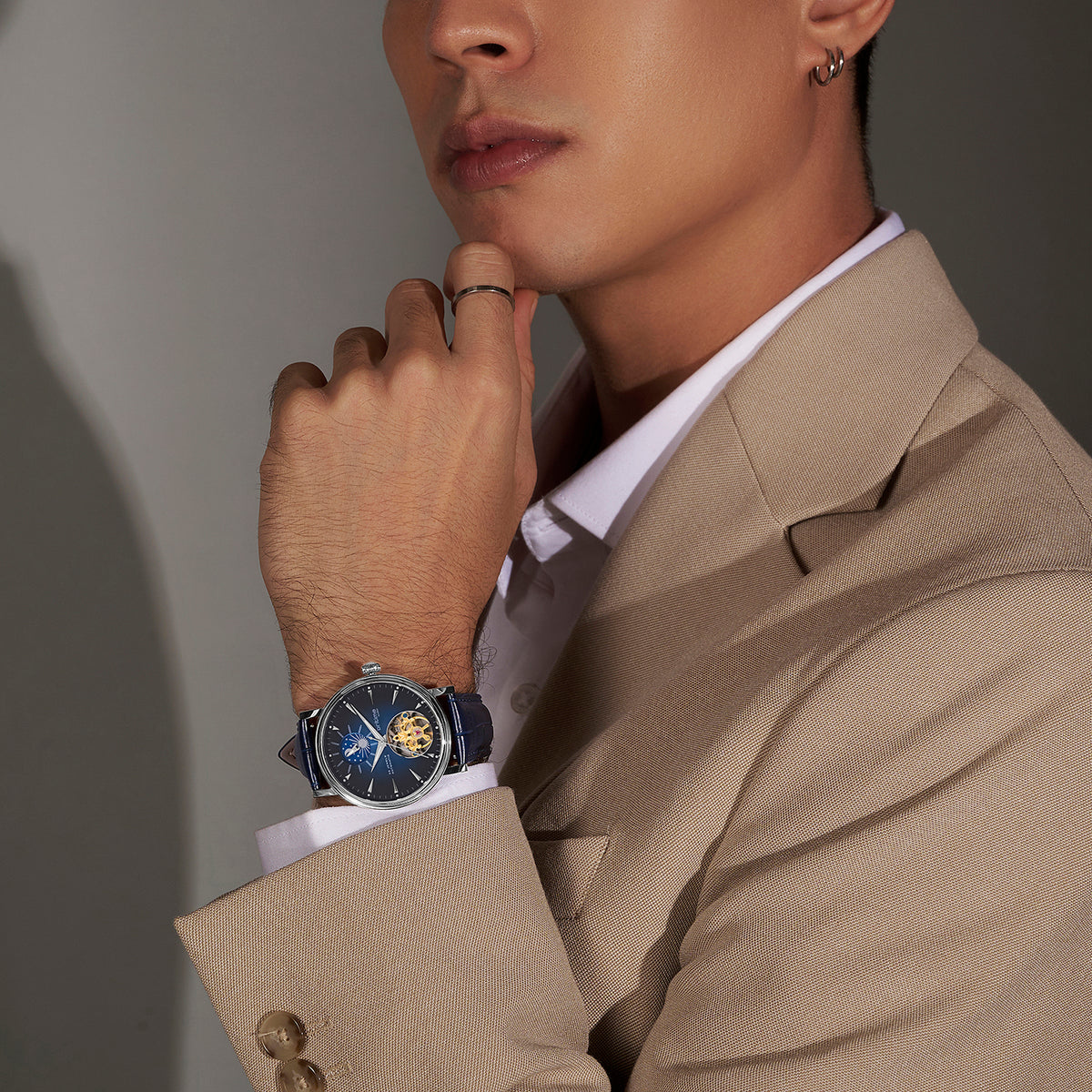 Men Automatic Blue Dial Analog Leather Watch 760-L10507