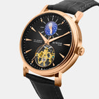 Men Automatic Black Dial Analog Leather Watch 760-L30406