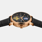 Men Automatic Black Dial Analog Leather Watch 760-L30406