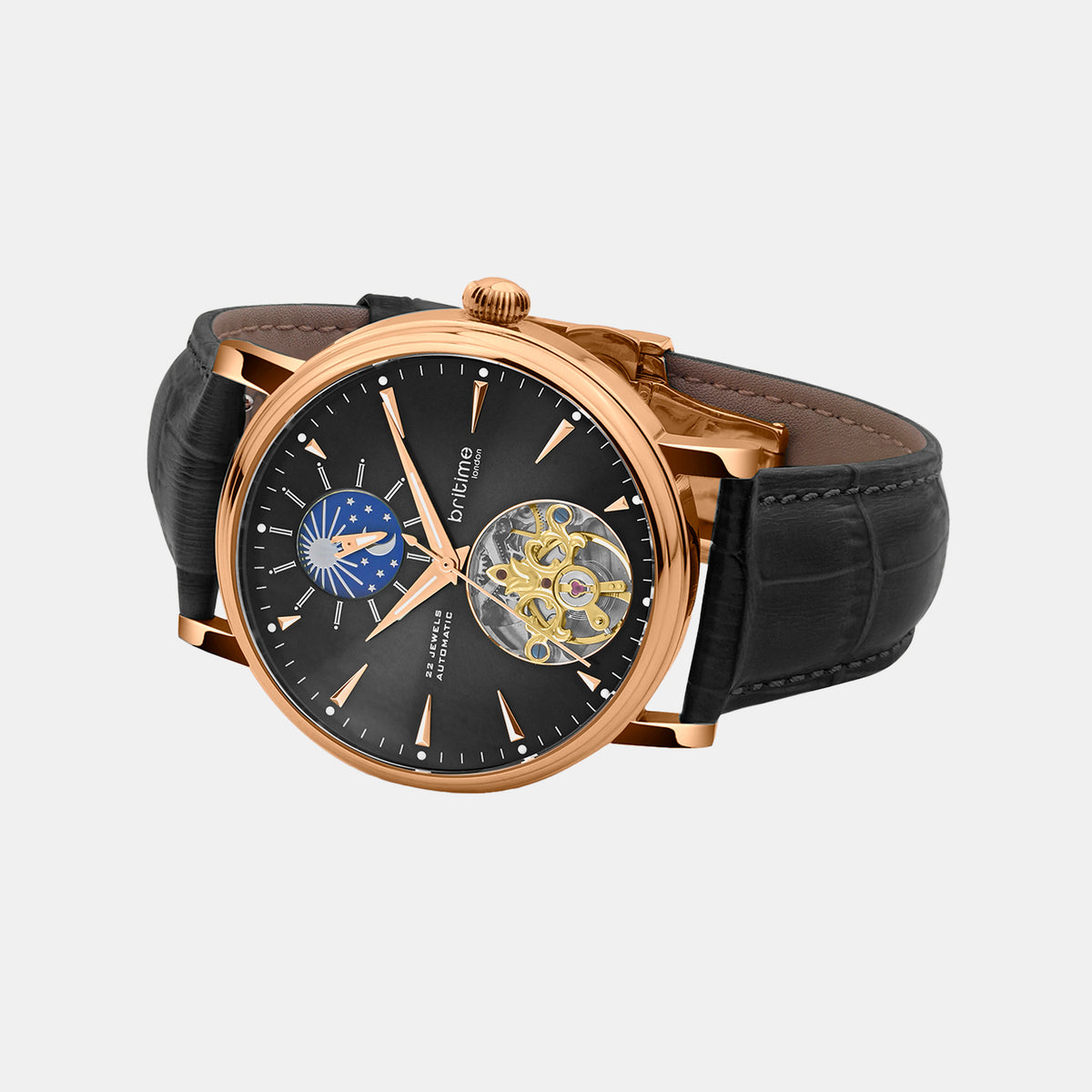 Men Automatic Black Dial Analog Leather Watch 760-L30406