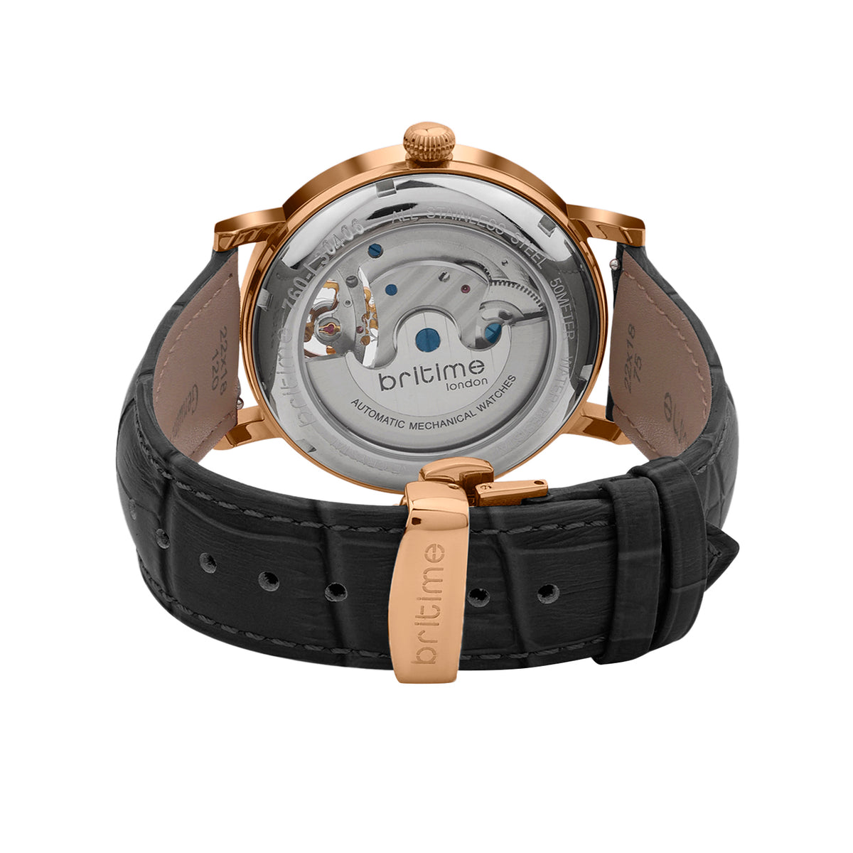 Men Automatic Black Dial Analog Leather Watch 760-L30406