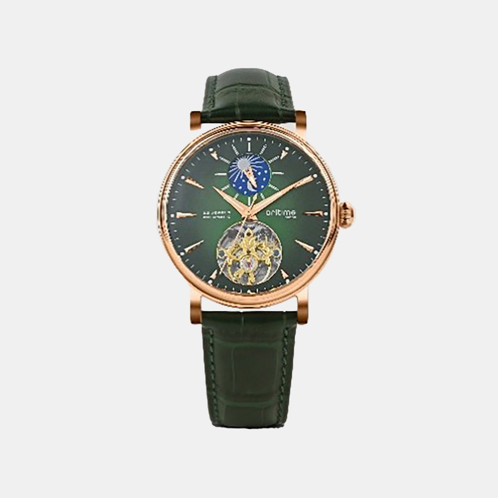 Men Automatic Green Dial Analog Leather Watch 760-L31412
