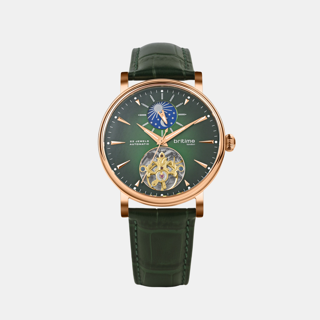 Men Automatic Green Dial Analog Leather Watch 760-L31412