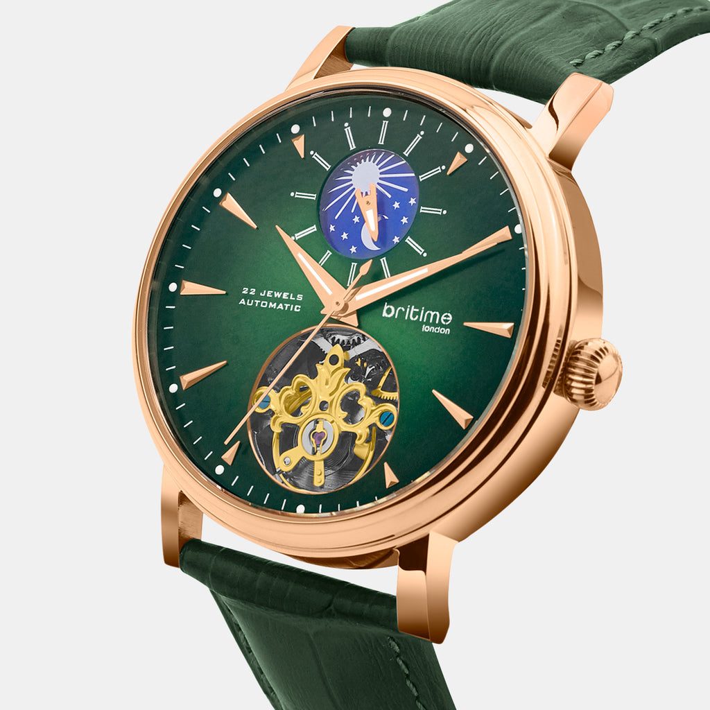 Men Automatic Green Dial Analog Leather Watch 760-L31412