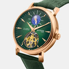 Men Automatic Green Dial Analog Leather Watch 760-L31412