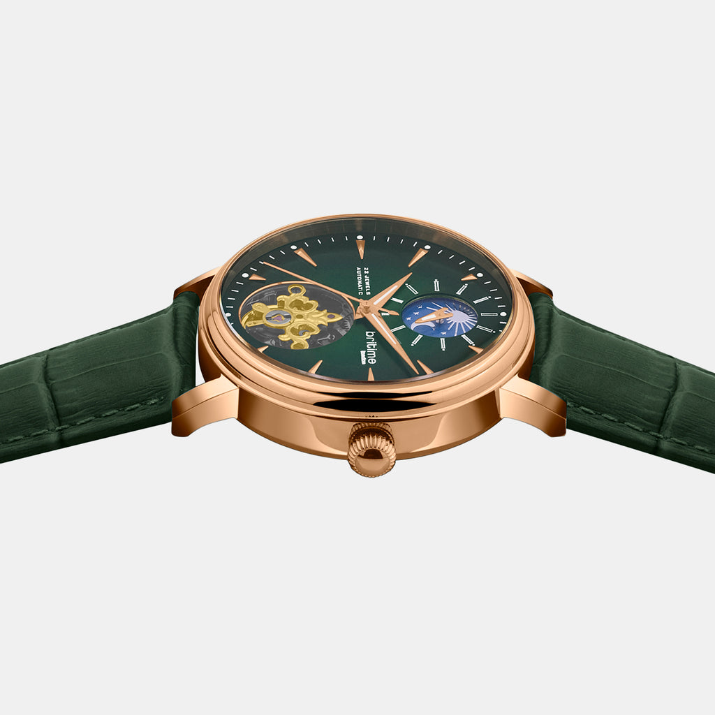 Men Automatic Green Dial Analog Leather Watch 760-L31412