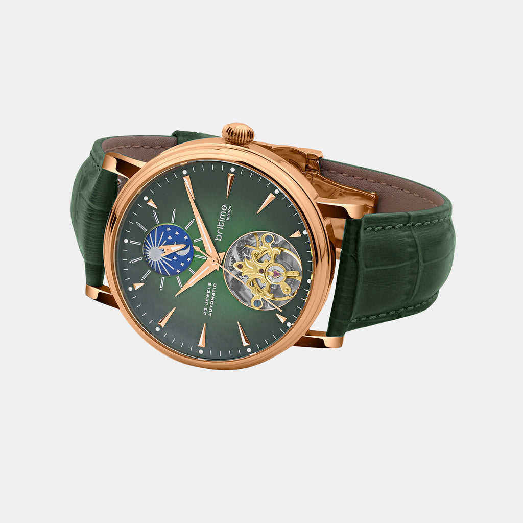 Men Automatic Green Dial Analog Leather Watch 760-L31412