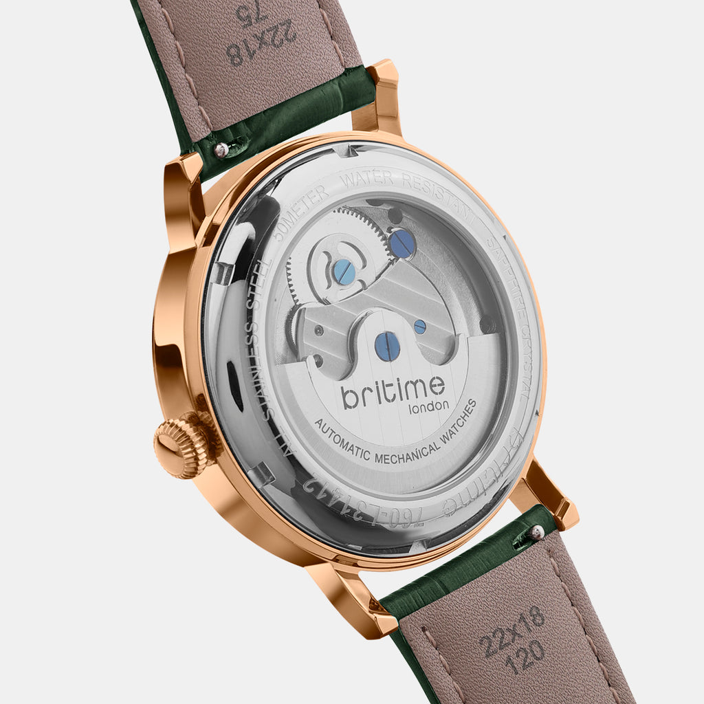 Men Automatic Green Dial Analog Leather Watch 760-L31412