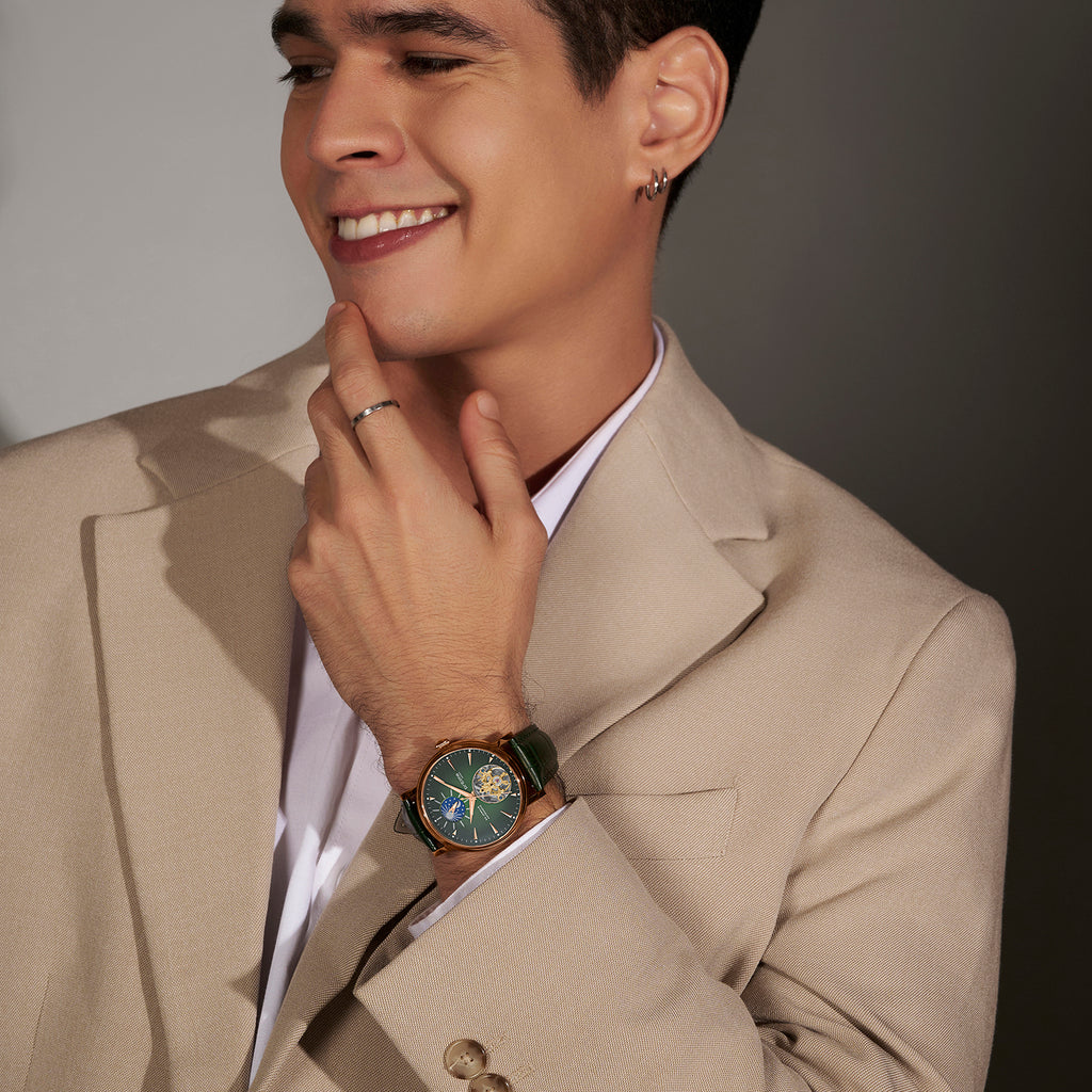 Men Automatic Green Dial Analog Leather Watch 760-L31412