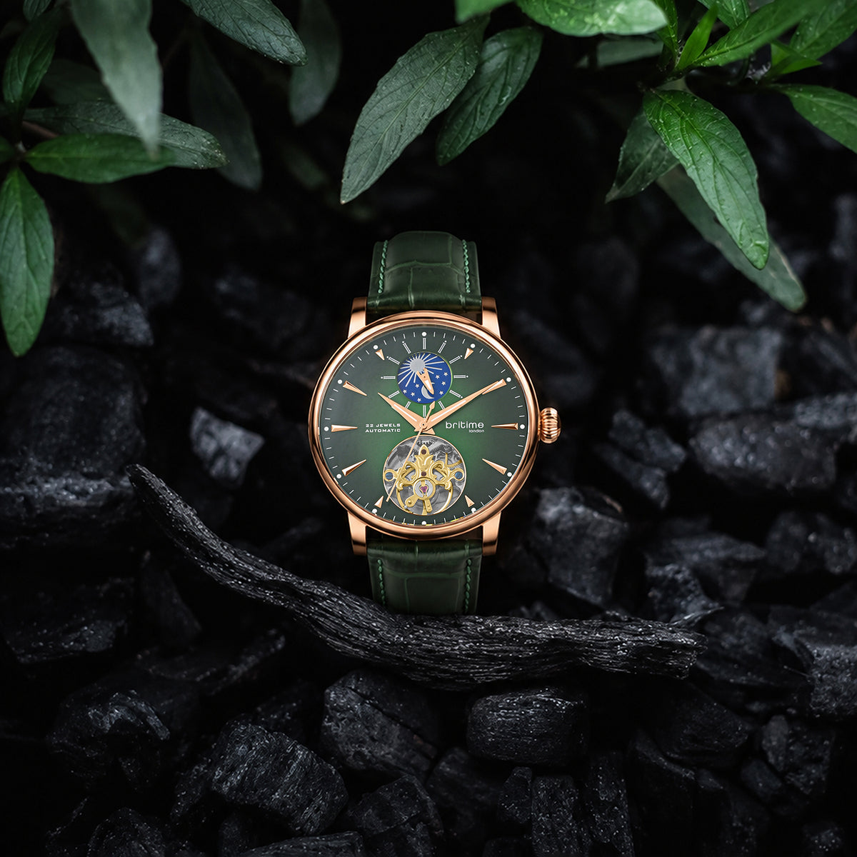 Men Automatic Green Dial Analog Leather Watch 760-L31412
