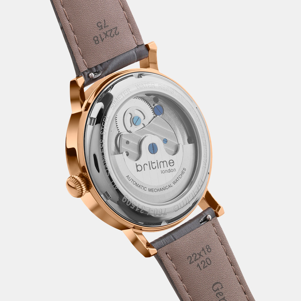 Men Automatic Grey Dial Analog Leather Watch 760-L31509
