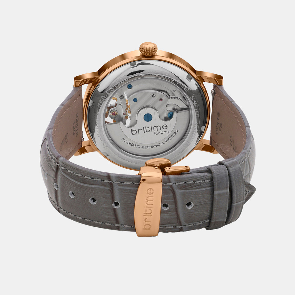 Men Automatic Grey Dial Analog Leather Watch 760-L31509
