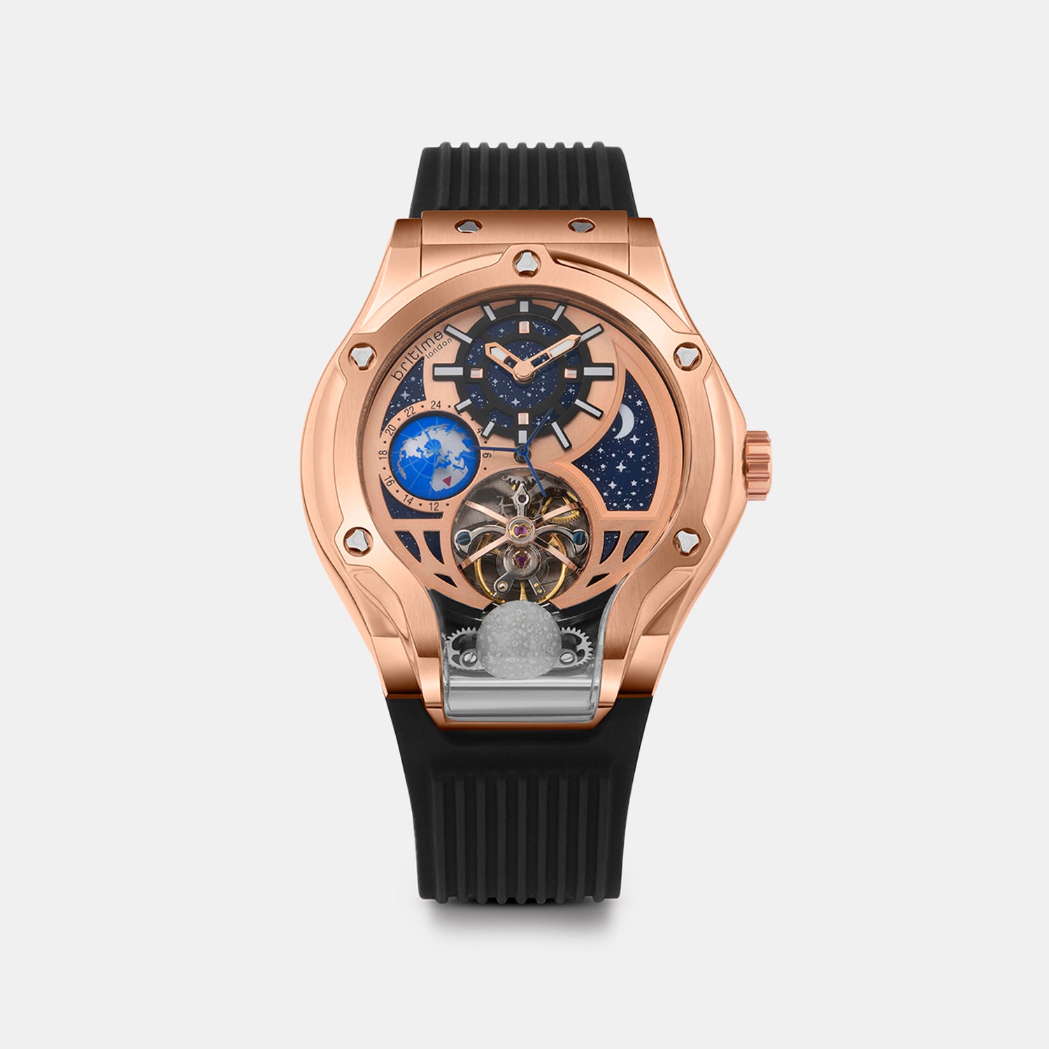 Asteroid Men Automatic Rose Gold Dial Multi-Function Silicone Watch 777-P30706