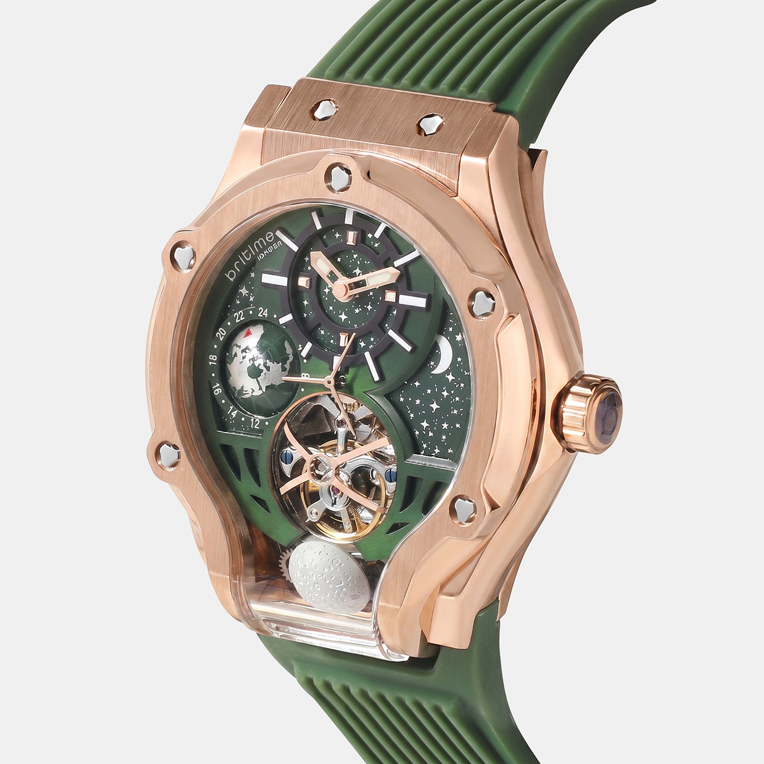 Men Automatic Green Dial Analog Silicone Watch 777-P31412