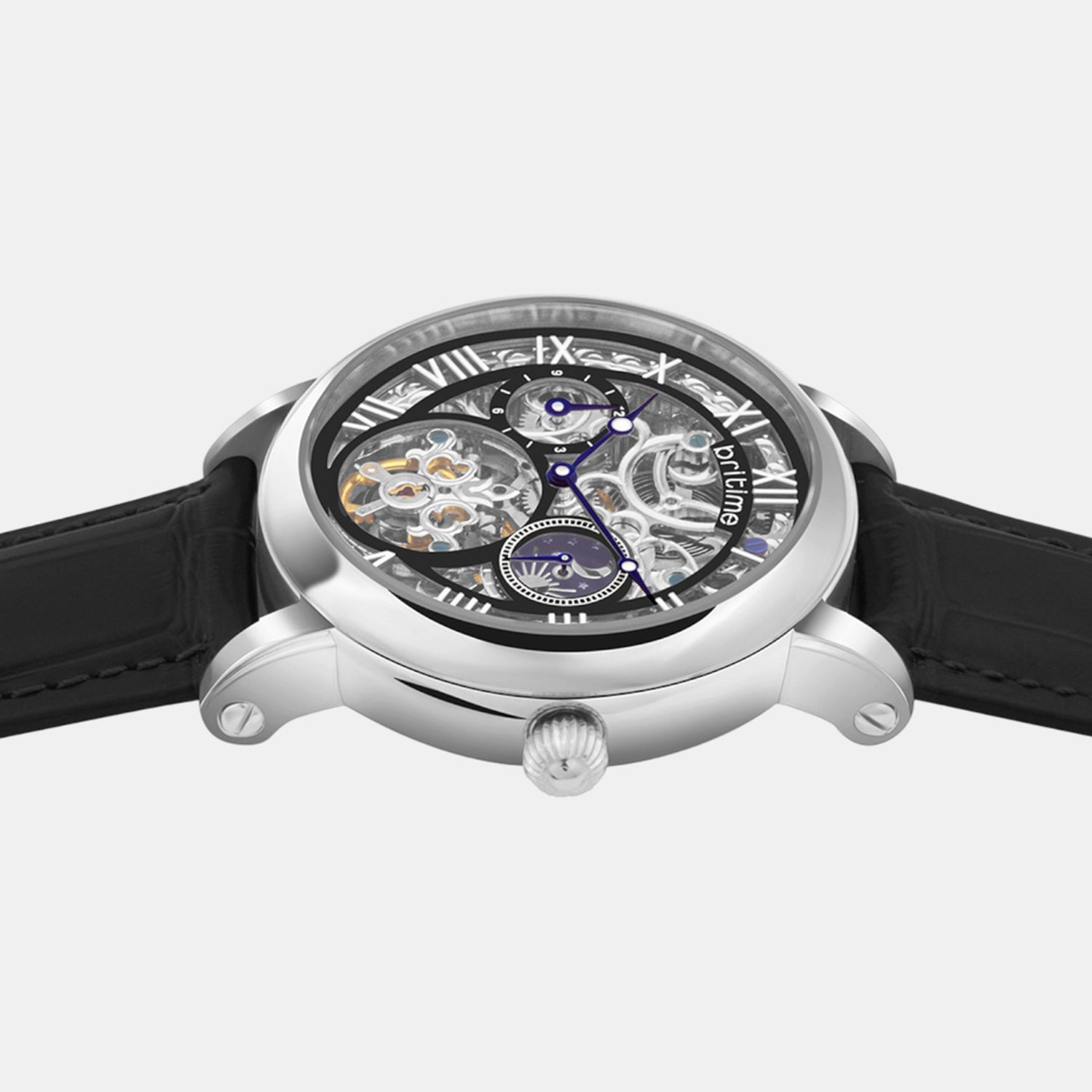 Men Automatic Transparent Dial Multi-Function Leather Watch 786-L10406
