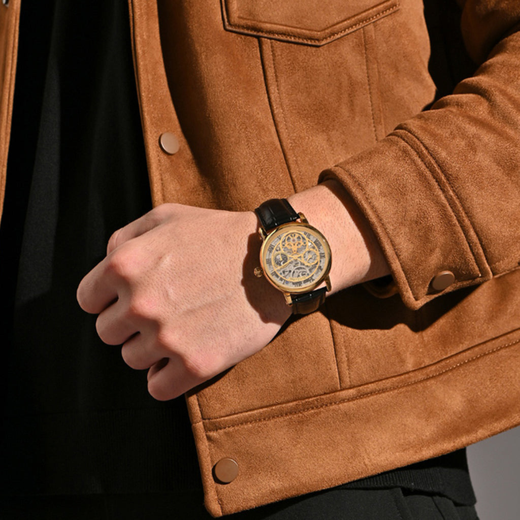 Men Automatic Transparent Dial Analog Leather Watch 786-L20406