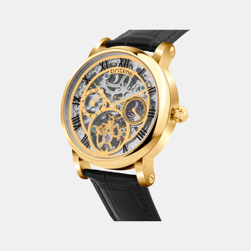 Men Automatic Silver Dial Analog Leather Watch 786-L20406