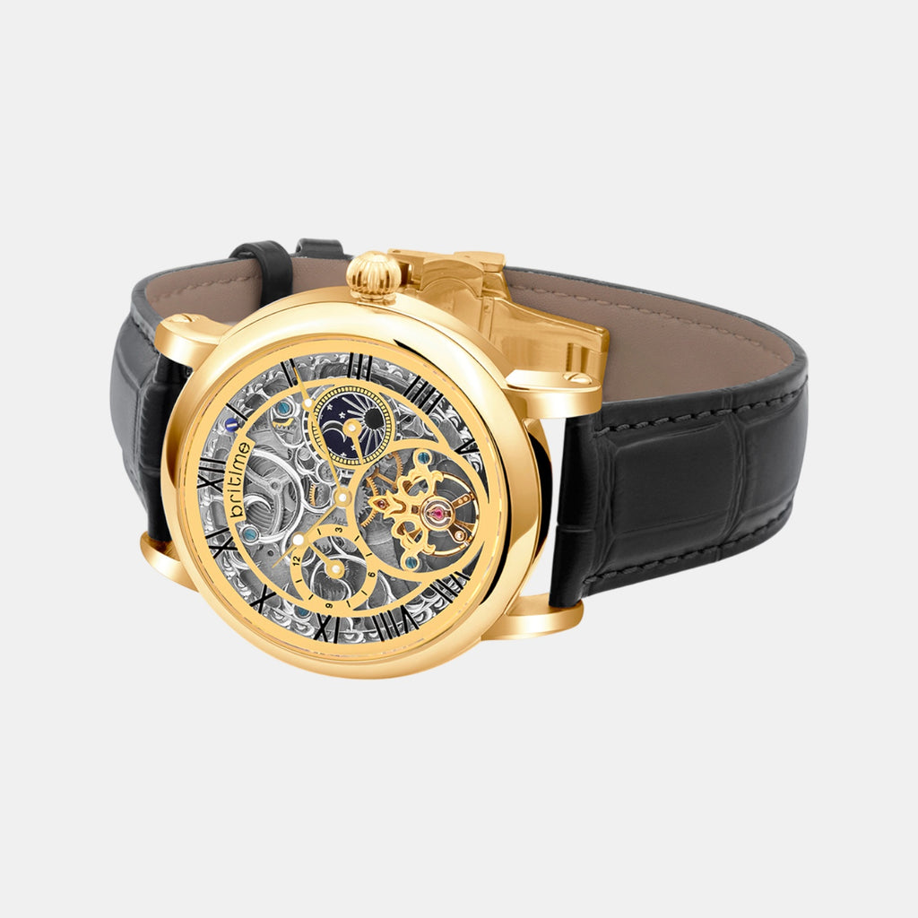 Men Automatic Silver Dial Analog Leather Watch 786-L20406