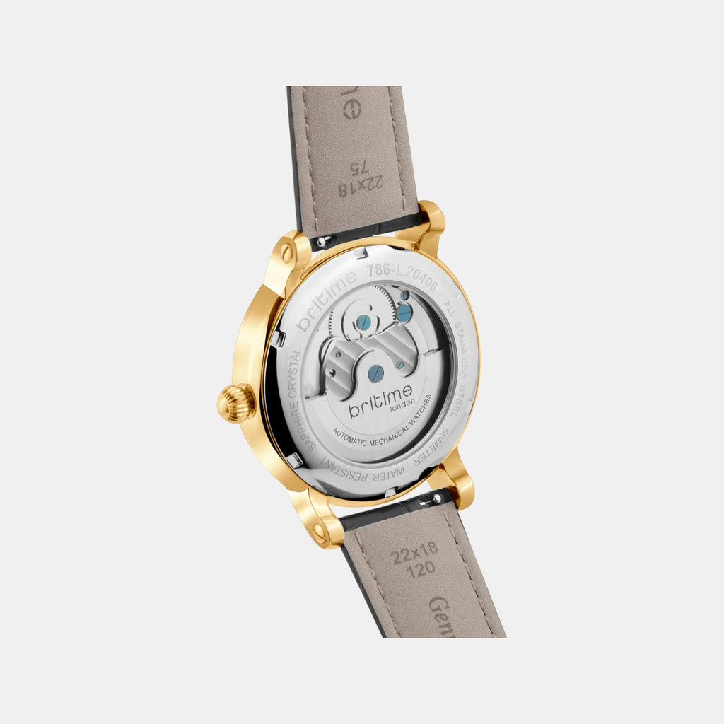 Men Automatic Silver Dial Analog Leather Watch 786-L20406