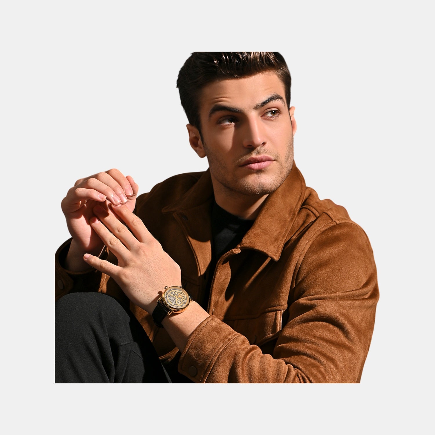 Men Automatic Silver Dial Analog Leather Watch 786-L20406