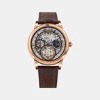 Men Automatic Silver Dial Analog Leather Watch 786-L30608