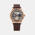 Men Automatic Silver Dial Analog Leather Watch 786-L30608