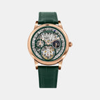 Men Automatic Green Dial Multi-Function Leather Watch 786-L31412