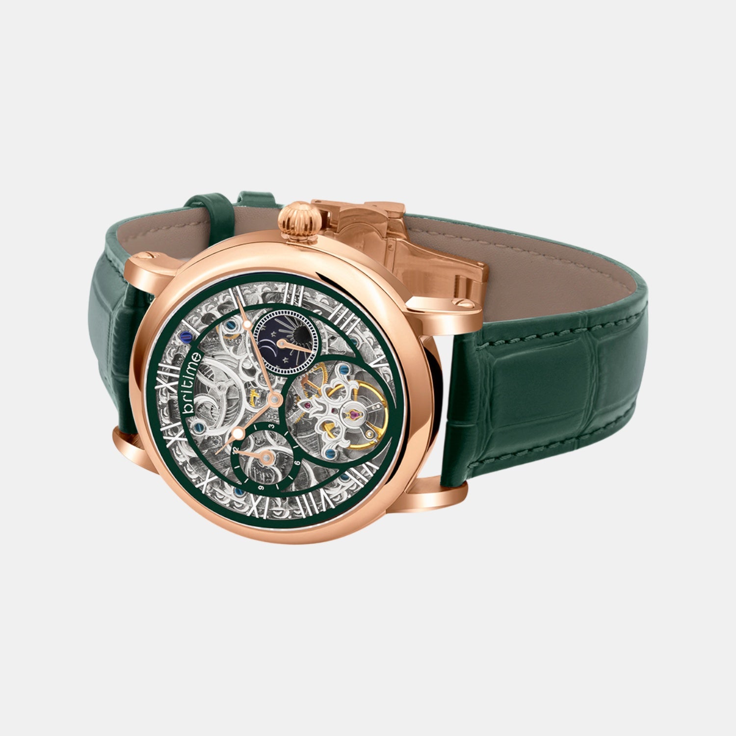 Men Automatic Green Dial Multi-Function Leather Watch 786-L31412