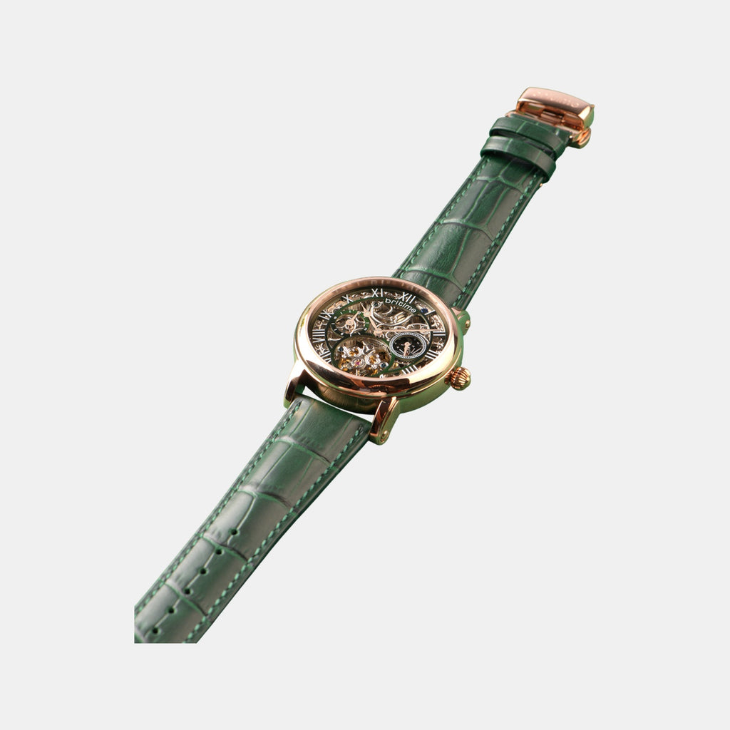 Men Automatic Green Dial Multi-Function Leather Watch 786-L31412