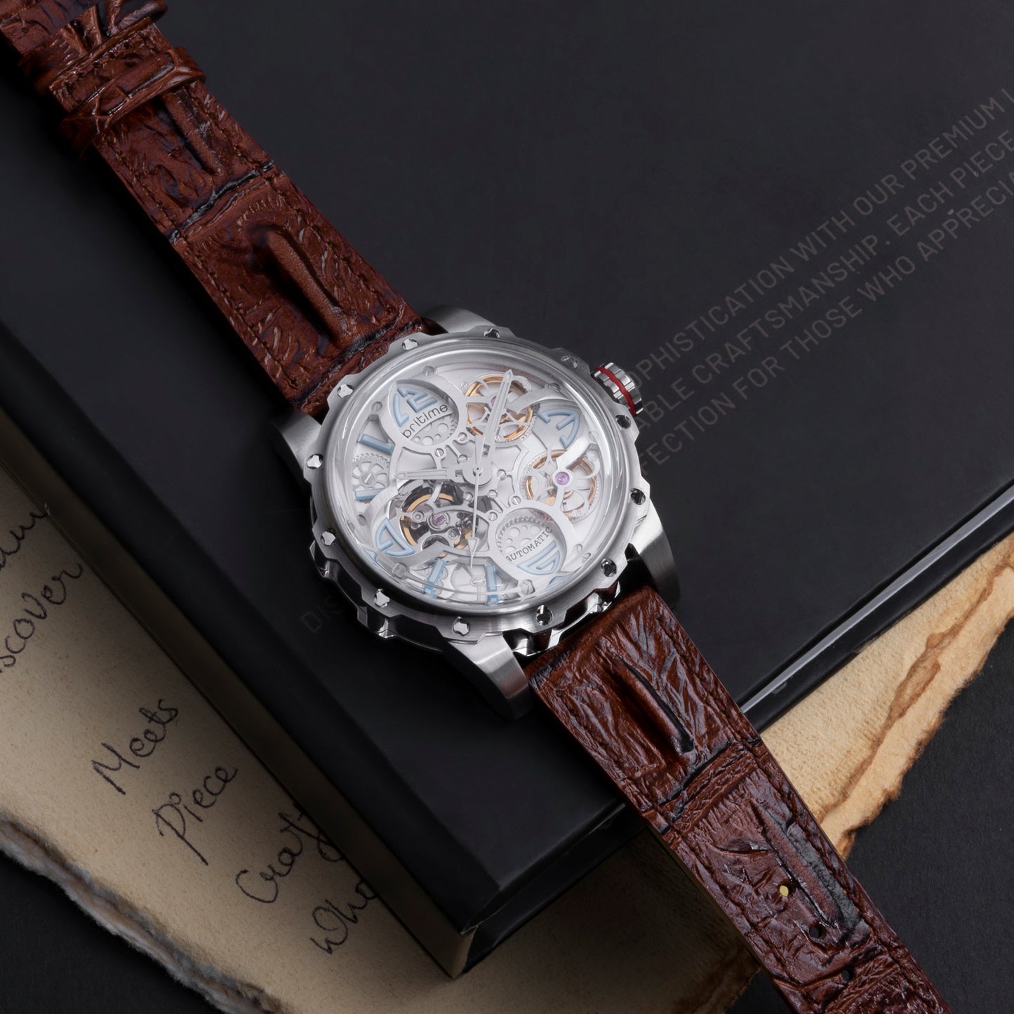 Era Men Automatic Silver Dial Analog Leather Watch 147-L10308