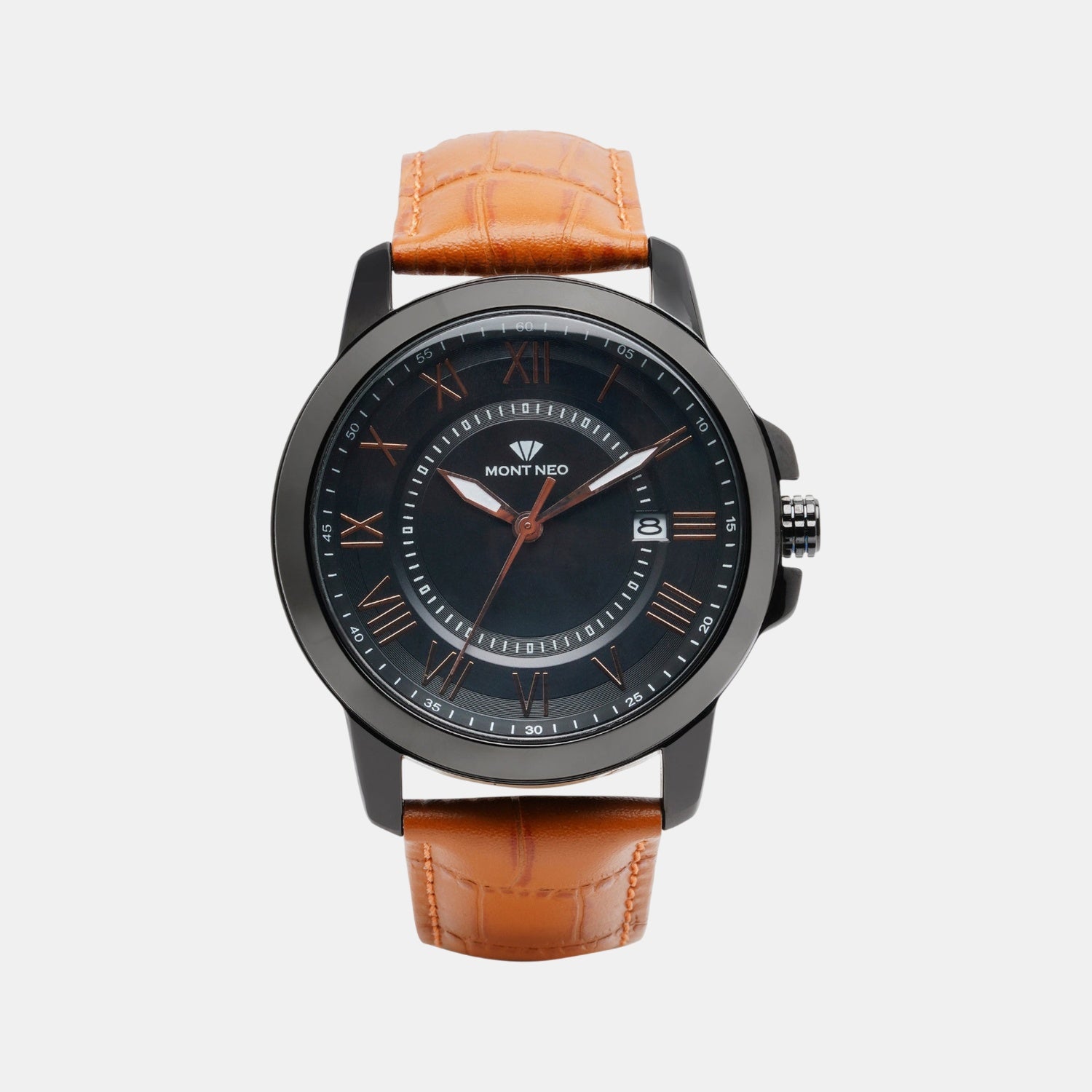 Men Quartz Black Dial Analog Leather Watch 8002E-L4404-01