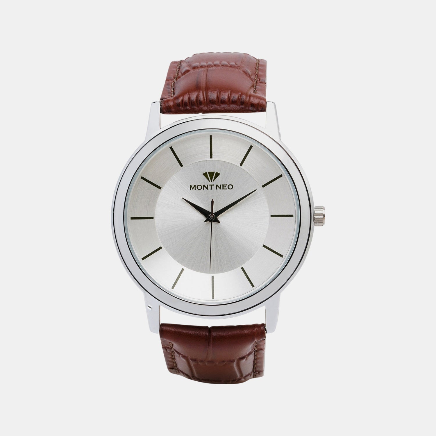 Men Quartz Silver Dial Analog Leather Watch 8003T-L1103