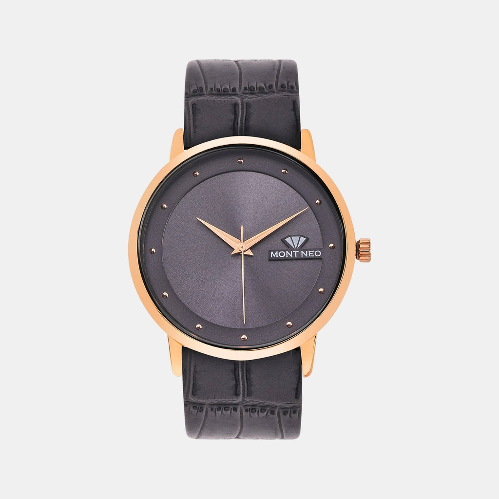 Men Quartz Grey Dial Analog Leather Watch 8004T-L3315