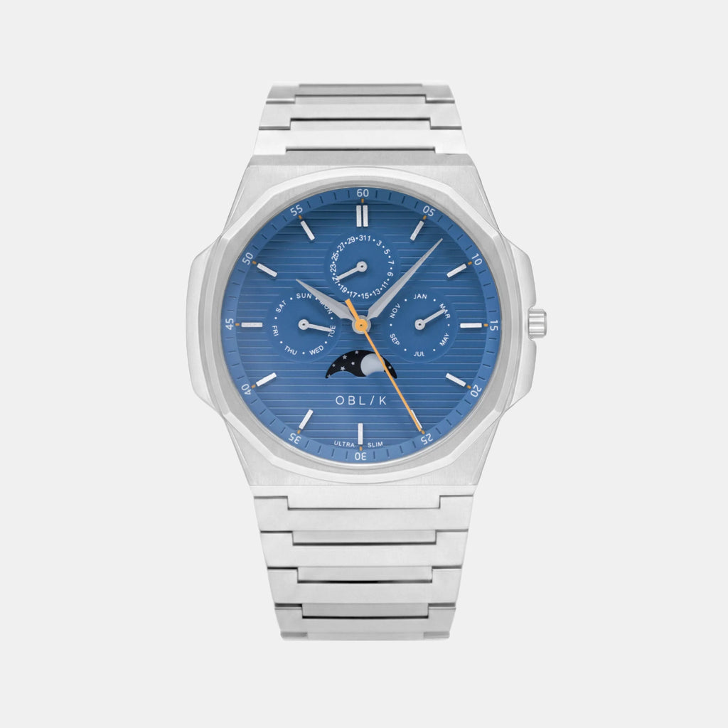Moonphase Men Quartz Blue Dial Multi-Function Stainless Steel Watch BLADE LUNAR CALENDAR-SL
