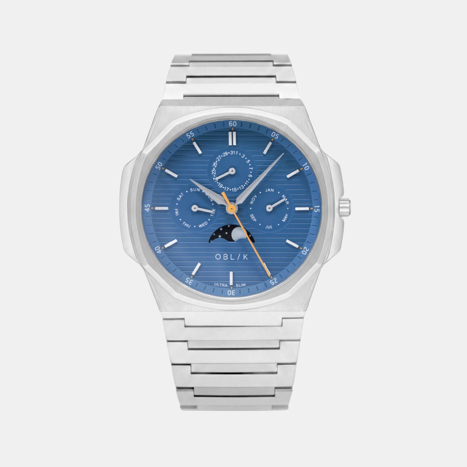 Moonphase Men Quartz Blue Dial Multi-Function Stainless Steel Watch BLADE LUNAR CALENDAR-SL