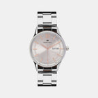 Men Quartz Silver Dial Analog Stainless Steel Watch 8007T-M1103