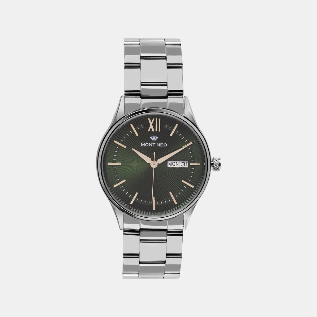 Men Quartz Green Dial Analog Stainless Steel Watch 8007T-M1114