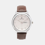 Men Quartz Silver Dial Analog Leather Watch 8009D-L1103