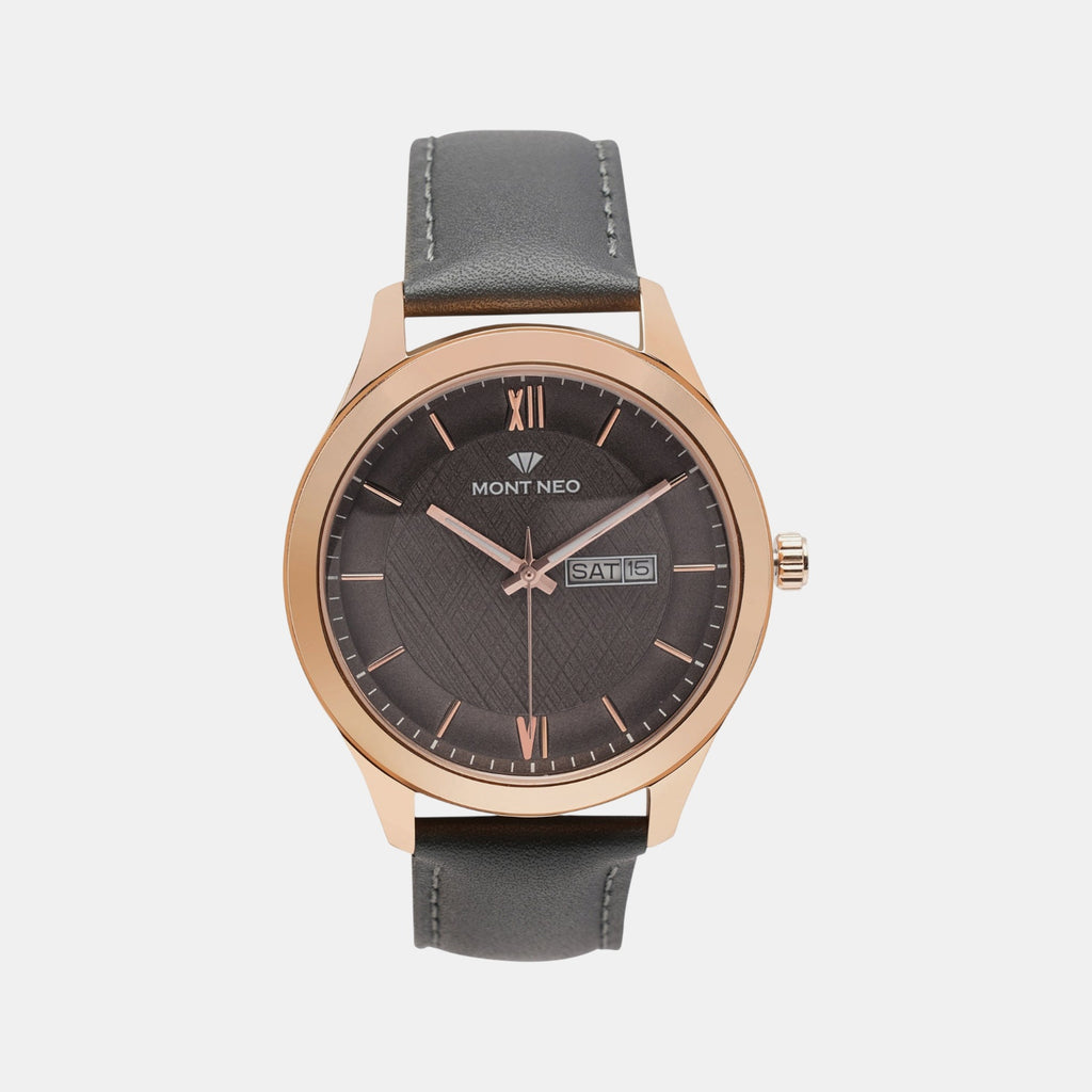 Men Quartz Grey Dial Analog Leather Watch 8009D-L3315