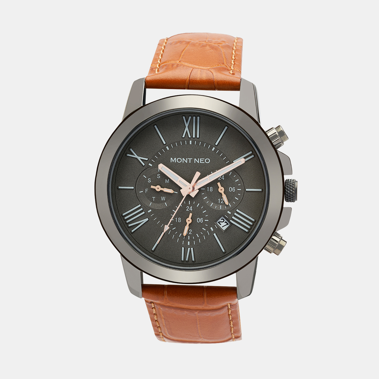 Mont Neo Men Quartz Gun Dial Chronograph Leather Watch 8015C-L8816