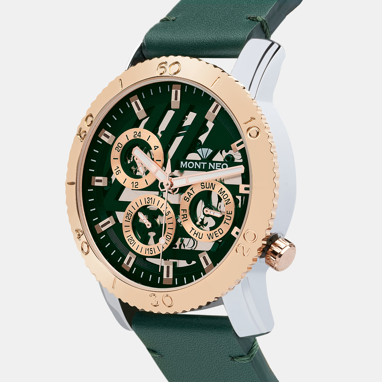 Men Quartz green Dial Chronograph Leather Watch 8017M-L1314