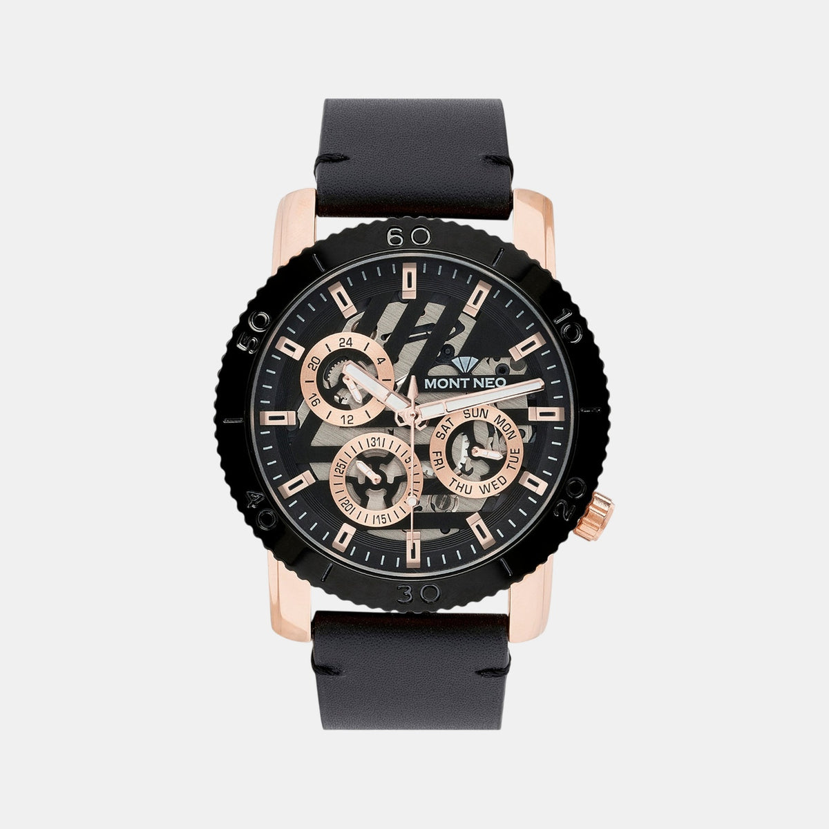 Men Quartz Black Dial Multi-Function Leather Watch 8017M-L3404