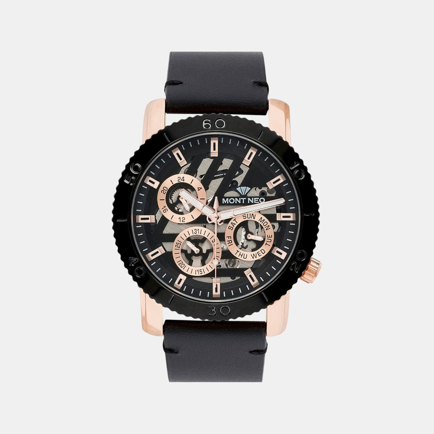 Men Quartz Black Dial Chronograph Leather Watch 8017M-L3404