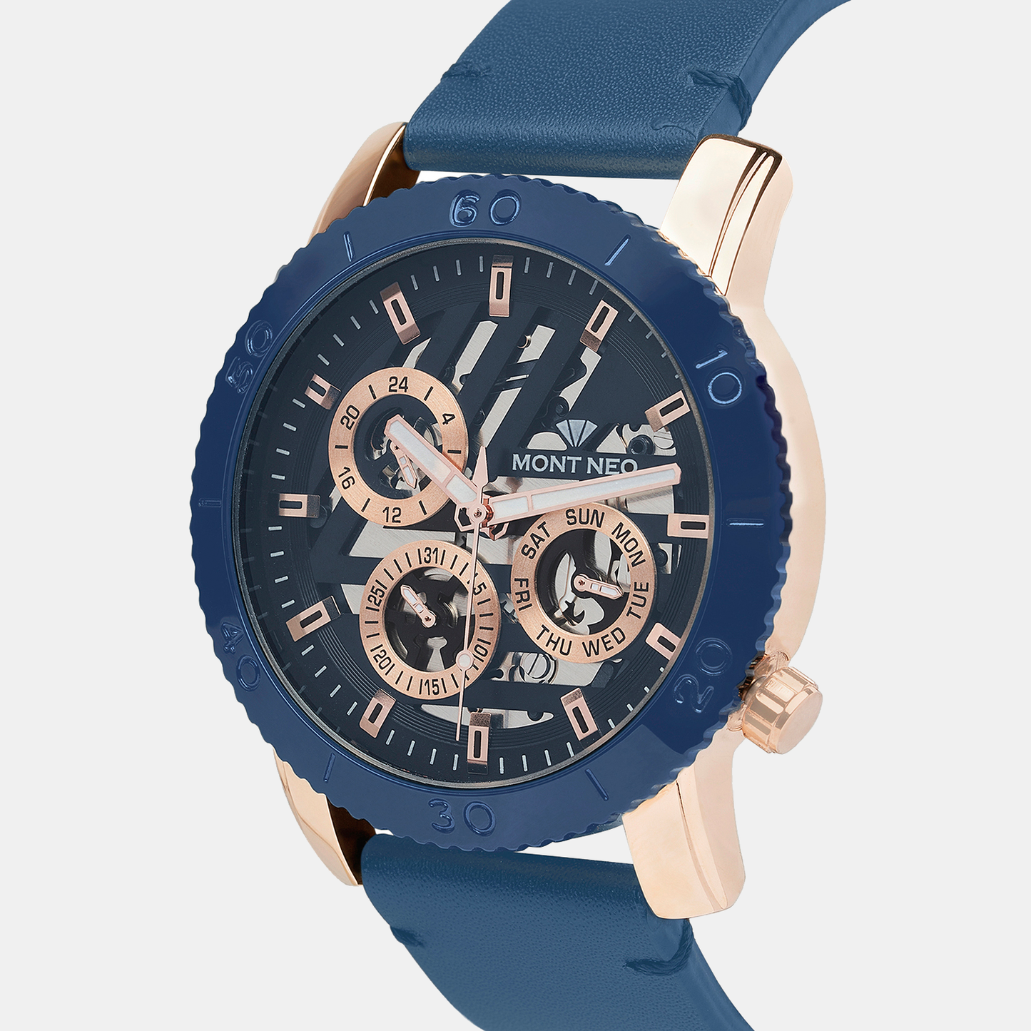 Men Quartz Blue Dial Chronograph Leather Watch 8017M-L3505