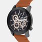 Men Quartz Black Dial Multi-Function Leather Watch 8017M-L8404