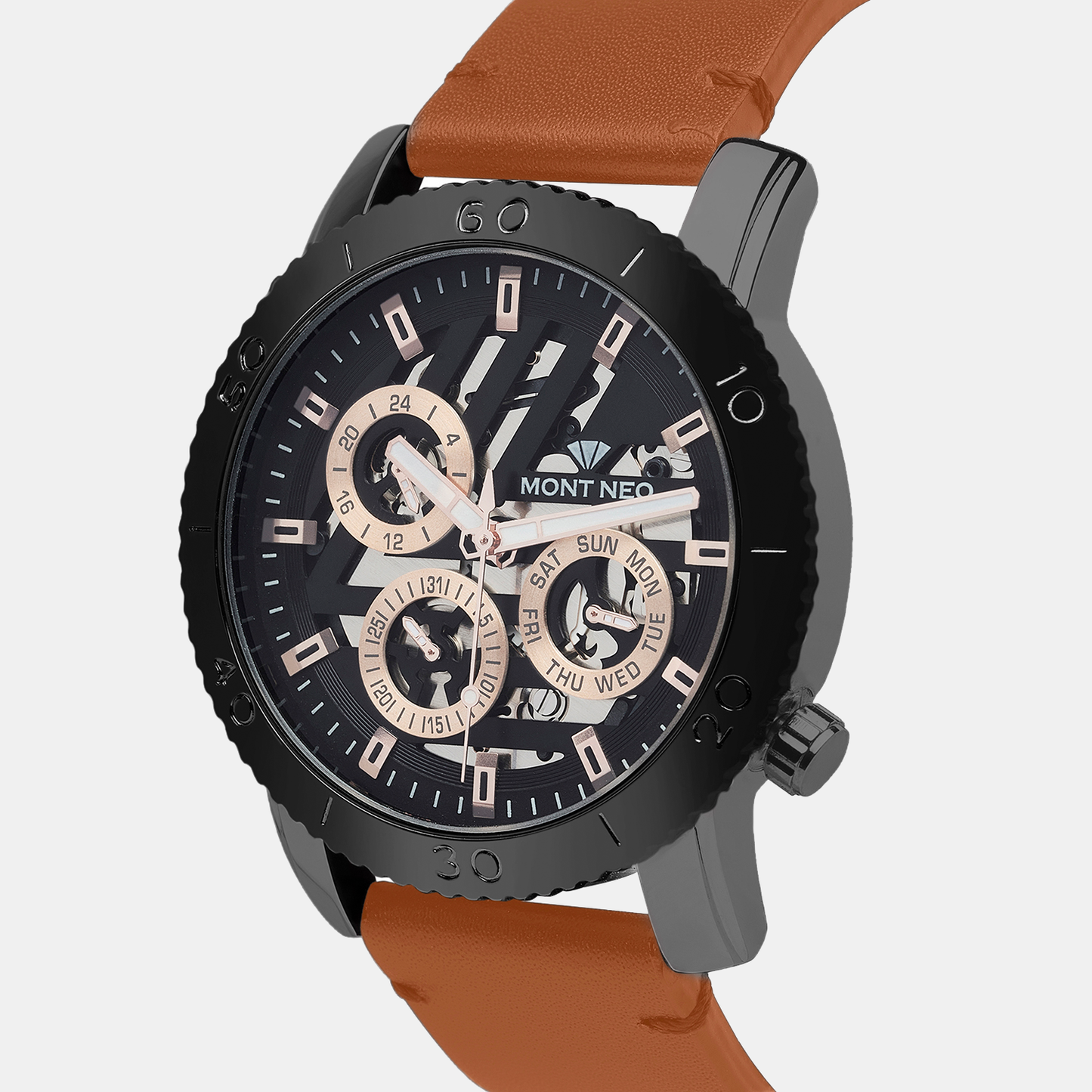 Men Quartz Black Dial Chronograph Leather Watch 8017M-L8404