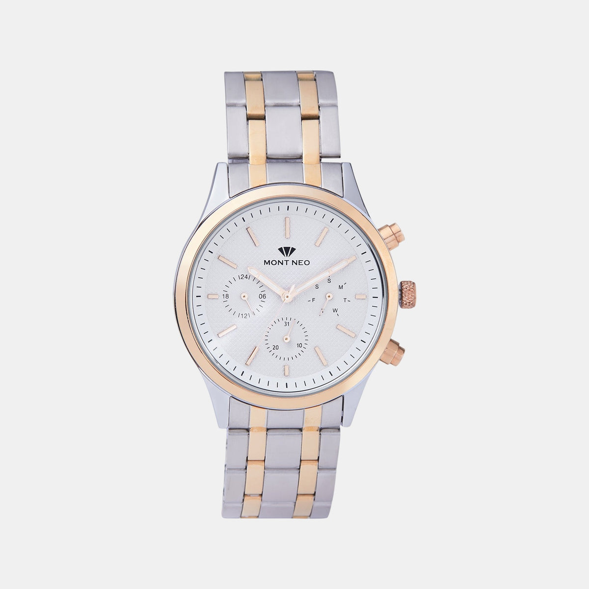 Men Quartz Silver Dial Multi-Function Metal Watch 8018M-M1303