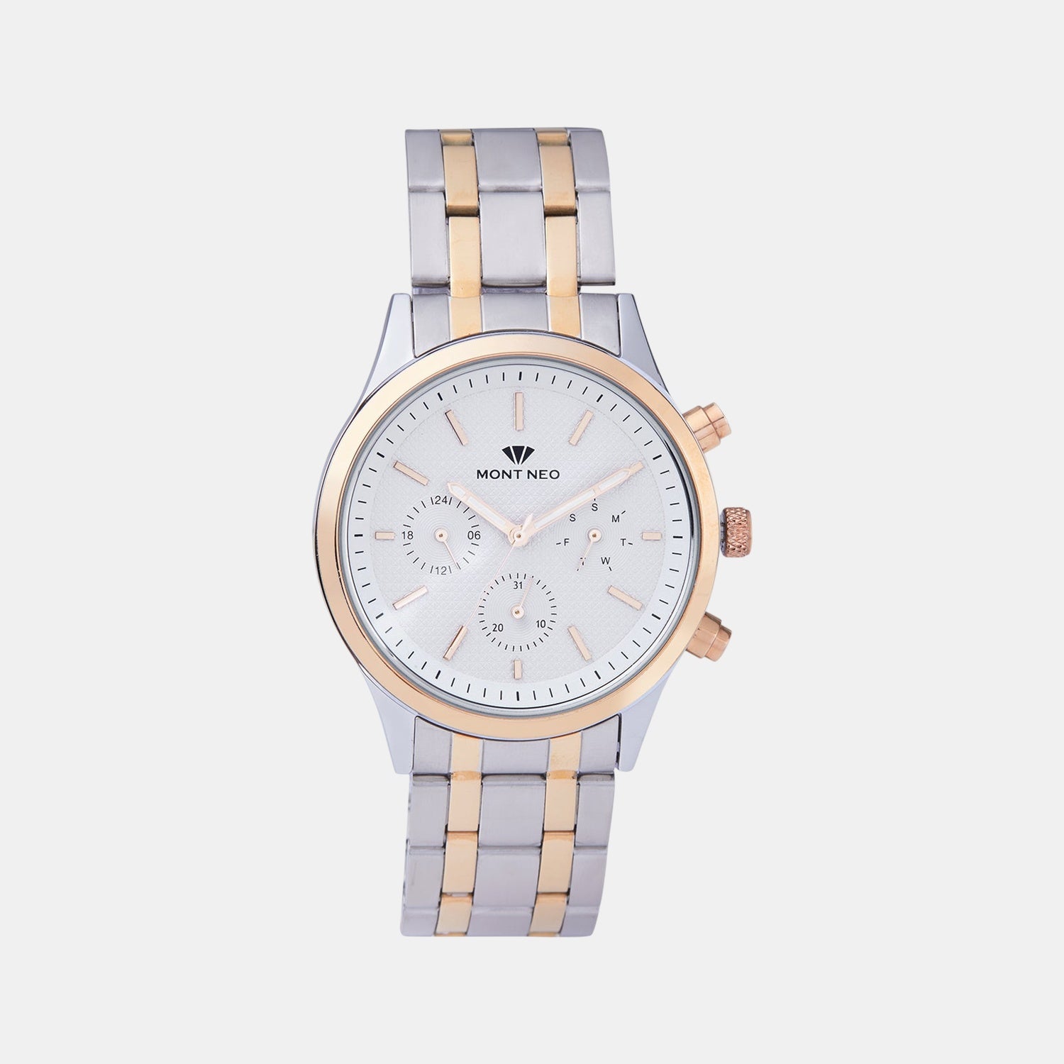 Men Quartz Silver Dial Multi-Function Metal Watch 8018M-M1303