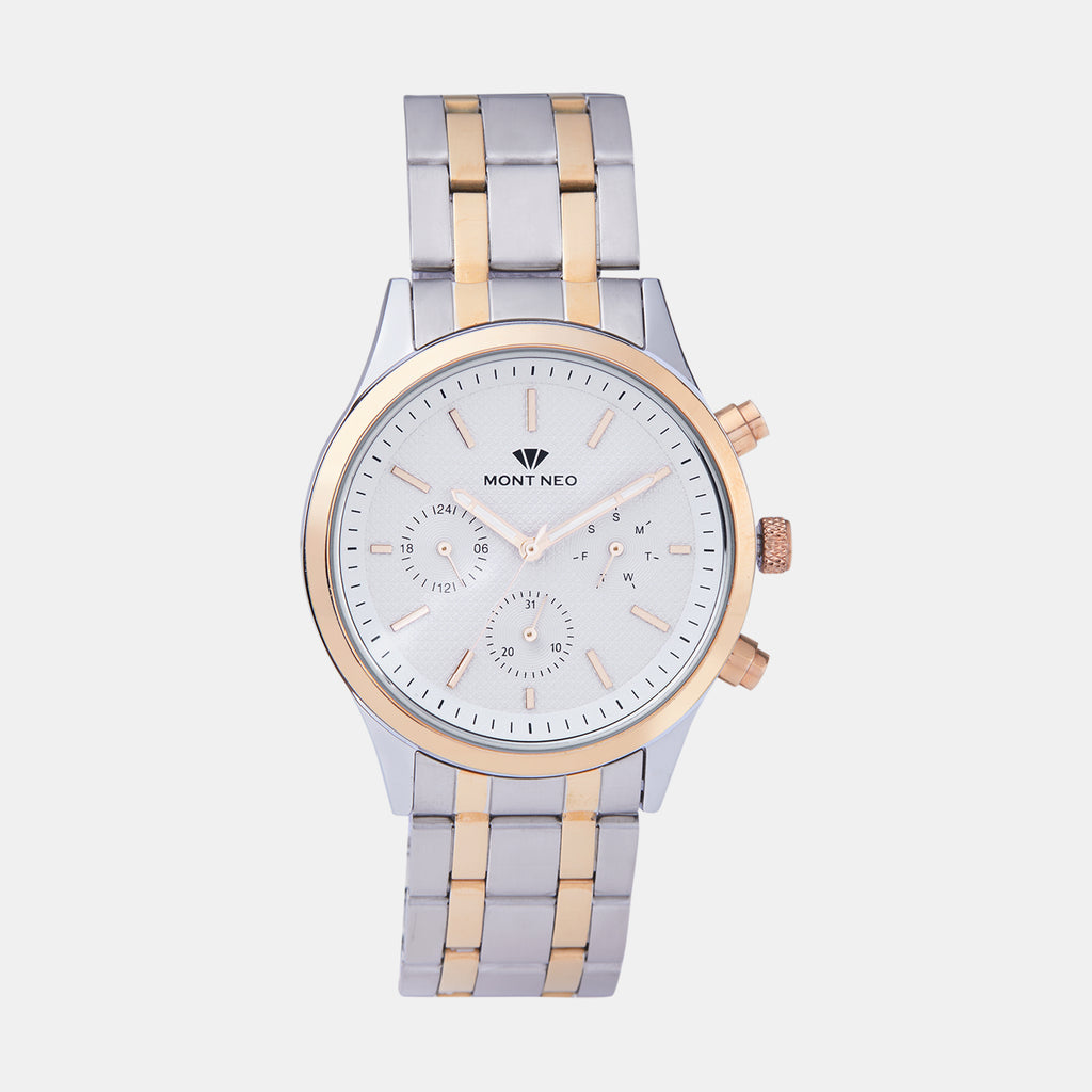 Men Quartz Silver Dial Multi-Function Metal Watch 8018M-M1303