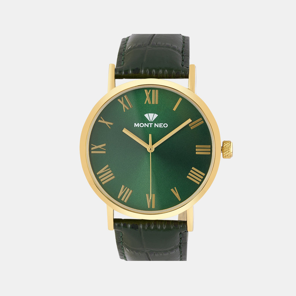 Men Quartz Green Dial Analog Leather Watch 8020T-L2214